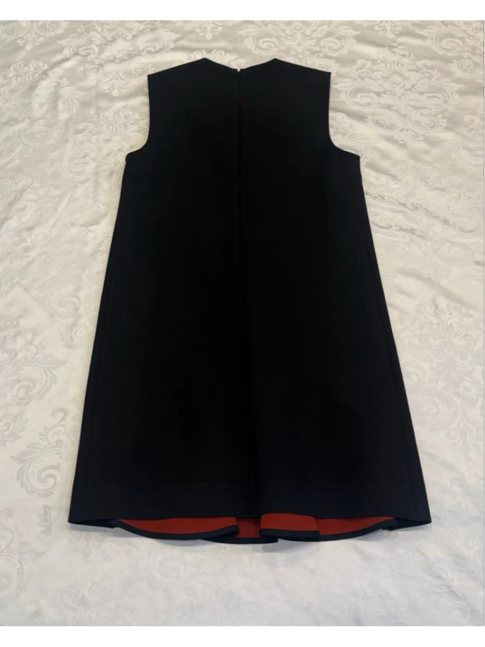 Victoria Victoria Beckham Black Structured Drop Waist Flounce Dress Red Lining U